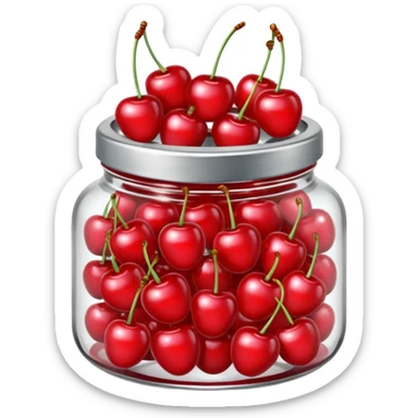 Realistic glass jar with silver metallic lid filled with maraschino cherries inside of it. sticker