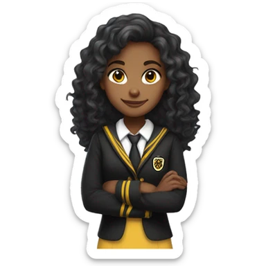  girl with long curly hair wearing Hufflepuff school uniform sticker