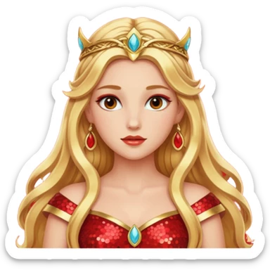 Freya, Goddess of Love from Gods and Goddesses with long golden blonde hair, red sequin outfit sticker