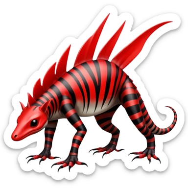 a translucent white red black striped exotic edgy vernid-fionbri-creature with splash patterns full body sticker