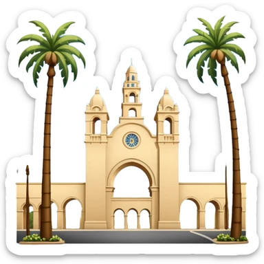 California Tower in San Diego, with Balboa Park arches, palm trees sticker
