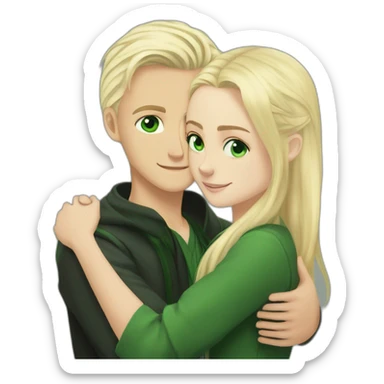 Draco malefoy and blond girl green eyes hugging sticker
