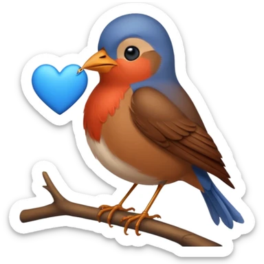 Robin bird holding a blue love heart sticker
