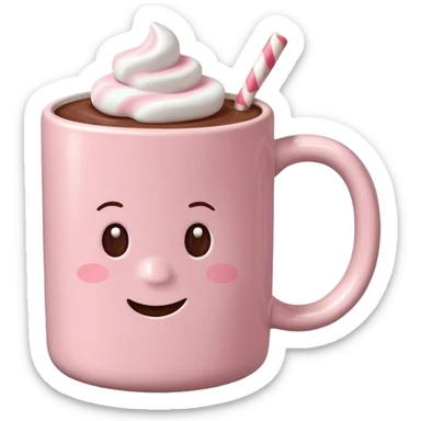 Light Pink mug of hot chocolate with marshmallows sticker