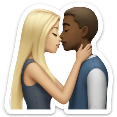 Blonde straight hair girl kisses a very tall brunette boy sticker