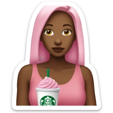 Girl drinking Starbucks pink drink sticker
