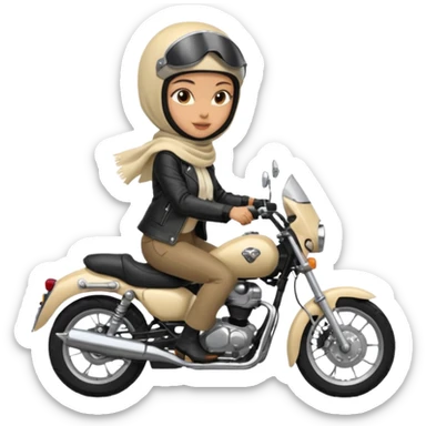 A woman wearing a cream colored pashmina hijab riding a motorbike sticker