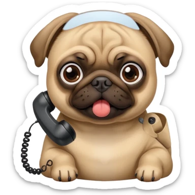 A pug on the phone sticker