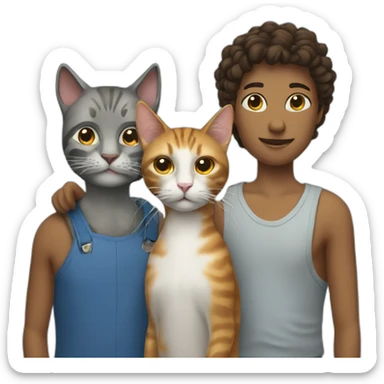 three people two cats one bird blue less detail sticker