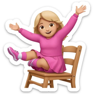 Little Girl fat but not too fat standing but falling off of a chair half in the air chair with pink clothes on standing on chair but fell off sticker