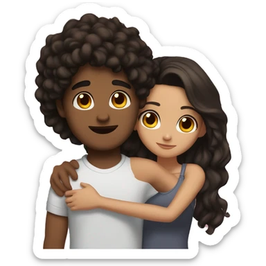 girl with dark brown hair and brown eyes hugging guy with dark brown hair and brown eyes and tattoo on neck sticker