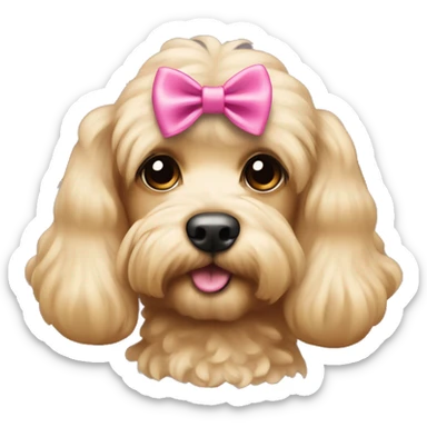 Cute blonde cockapoo with straight hair and a pink bow on her head sticker