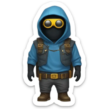 no face normal minion with glasses in hood in blue sleeveless shirt with two pistols in his hands with a gold insert on the belt in gray pants and leather boots sticker