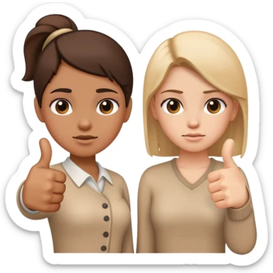 Girl with one hand giving thumbs up and the other hand giving thumbs down, showing mixed feelings sticker