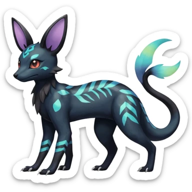 Rare epic aesthetic iridescent spooky gloomy colorful Salandit-Umbreon-Eevee-Genet-species-Fakemon-hybrid-creature, with markings, full body sticker