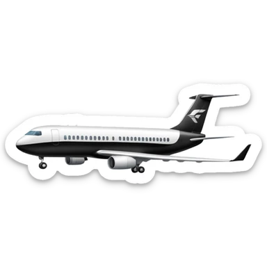 A commercial airplane side on (2d) that is black and white sticker