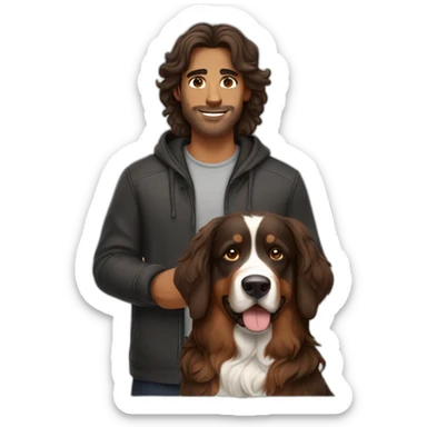 Brown long hair guy with Bernese mountain dog sticker