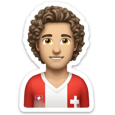 please create an emoji of me. I am 26 year old swiss guy. I am 184 cm tall, i like to do sports. My hair is dark and by eyes are brown. My hair cut is shorter on the sides and i have curls on top sticker