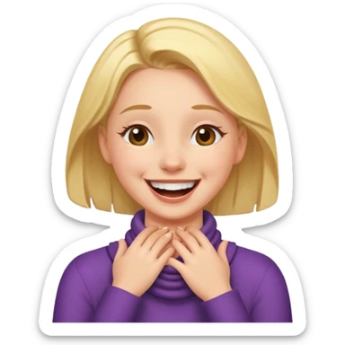 A girl with her hands around her neck laughing  sticker