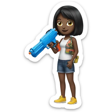 Black haired Girl Holding a watergun  sticker