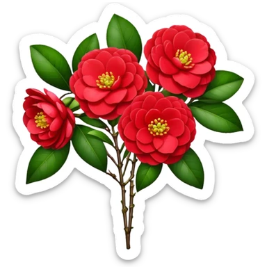 bouquet Red Camellia, luxuriant, stem, leaf sticker