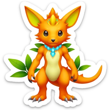exotic lush warm-colored neon-colored Digimon-Fionbri-creature (full body) sticker