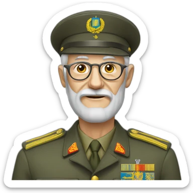 An elderly soldier of the Ukrainian army with glasses and a gray beard. sticker