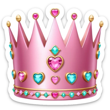  pink  A shiny pink crown with heart-shaped gemstones, elegant and cute design, metallic or glittery texture, soft reflections, isolated on transparent background, kawaii or realistic style" sticker