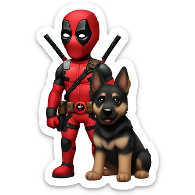 Deadpool holding German shepherd puppy sticker