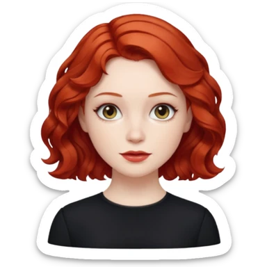 Julia Grant from Summer of Fear with short red wavy hair, black outfit sticker