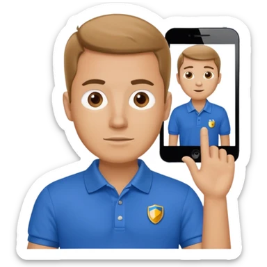 a whiteman wearing a blue polo shirt making a slideshow presentation sticker
