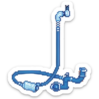 Pixelated blue VO2 max mouthpiece with breathing valve and connected tube sticker