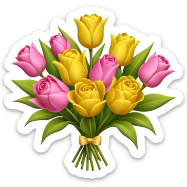 A mixed bouquet of pink roses and yellow tulips sticker