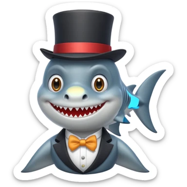 cartoon shark with a monocle and top hat sticker