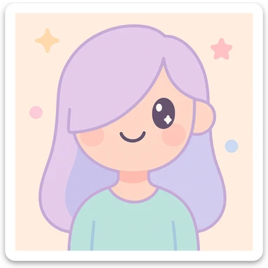 a girl with long bangs covering one eye, smiling, cute illustration style sticker