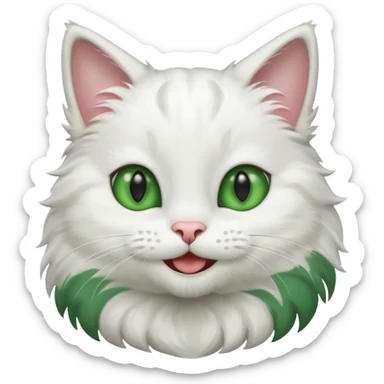 Realizar emoticonon de gato blanco con gris solo carita sonriendo muy feliz ojos grandes de color verde sticker
