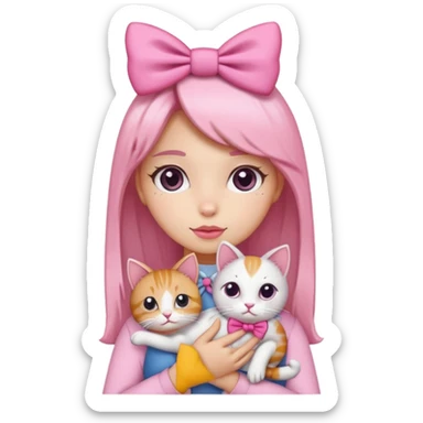 A gurl with pink bow holding a cat sticker