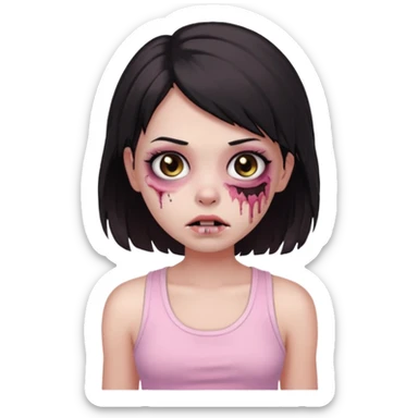 zombie girl Black and medium hair, Brown eyes, baby pink tank top   sticker