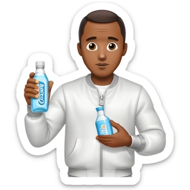 Diddy in a party outfit holding a bottle of baby oil sticker