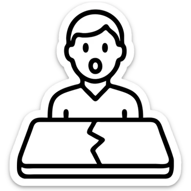 a person looking surprised in front of a cracked meeting table, simple and bold, icon style sticker