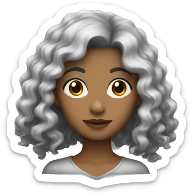 woman with long black curly hair and bangs and dark brown eyes sticker