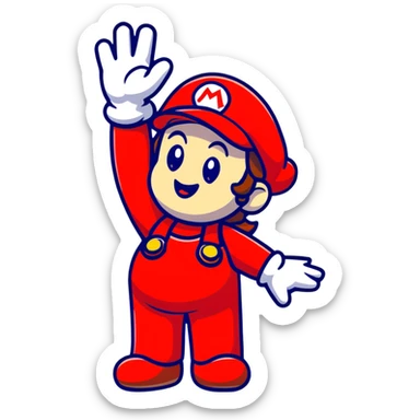 female Mario waving in cute cartoon style sticker