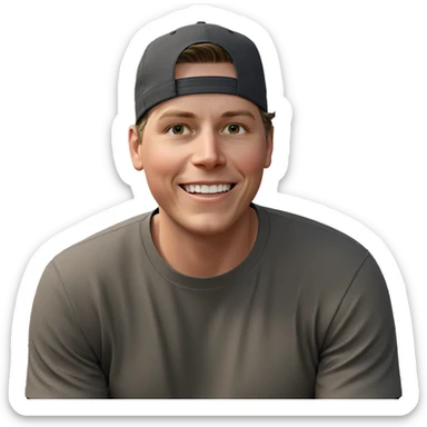 smiling boy outdoors with hat sticker