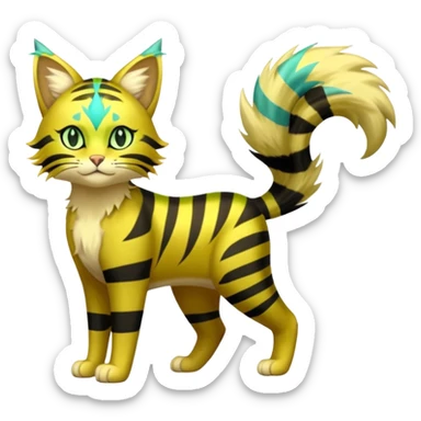 Green and Yellow Electrike-Lucretia-Luxray-Sprigatito-Bobcat-Amaura-Aurorus-Shiny-glorp-cat-fusion (full body) sticker