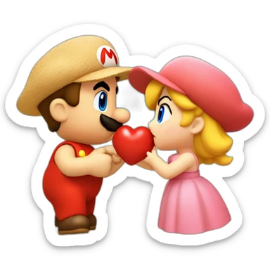 mario and peach love kiss at the beach sticker