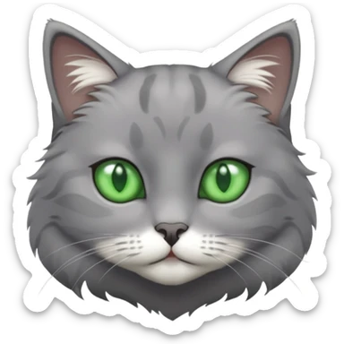 grey cat with green eyes and white stain below the neck sticker