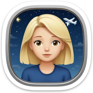 Blonde girl looking out a window at the night sky watching a plane go by sticker