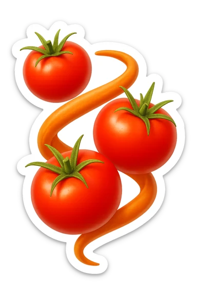 emoji stile iphone di pomodori che fluttuano in aria con colon attorcigliato intorno, iperrealistico 4k, isolato su sfondo bianco sticker