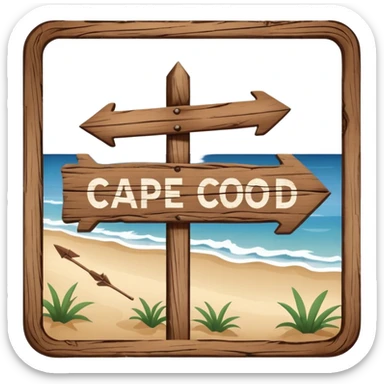 “Rustic wooden sign that says ‘Cape Cod’ with arrows pointing to beach and town” sticker