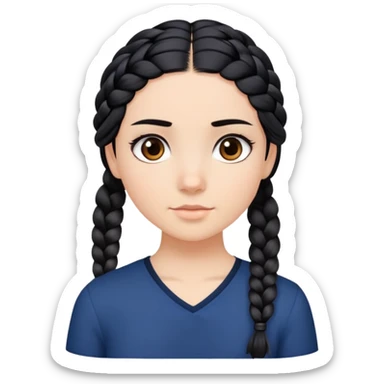 A face of a place girl with dark eyes and dark black hair in one braid on her shoulder like Elsa wearing a navy blue shirt  sticker